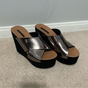 Zara Metallic Chunky Platform Sandals, 7W